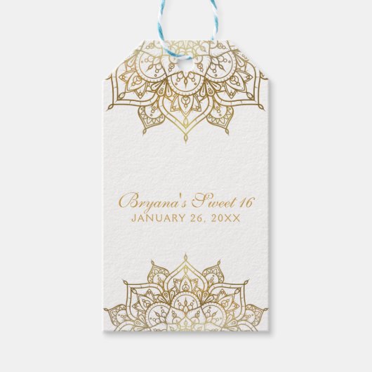 金ゴールドマンダラホワイトグラムモダン結婚式の引き出物 ギフトタグ (正面)