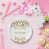 金ゴールドマンダラホワイトシックモダンクラッシー結婚グラム ペーパープレート (パーティー)