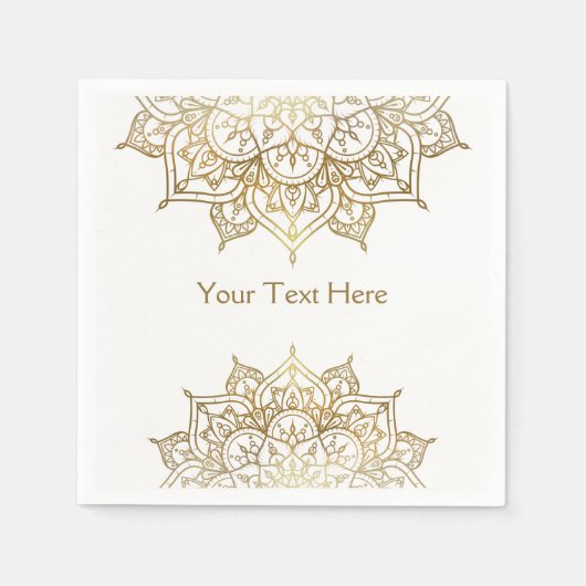 金ゴールドマンダラホワイトシックモダングラムパーティー スタンダードカクテルナプキン (正面)