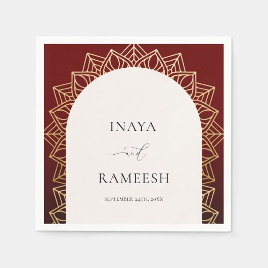 金ゴールドマンダラレッドインディアン結婚ズ スタンダードカクテルナプキン (正面)