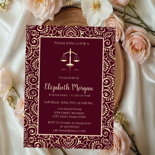 金ゴールドマンダラロースクールブルゴーニュ卒業 招待状