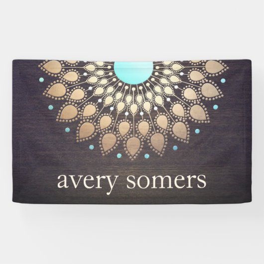 金ゴールドマンダラロータスウッドバナー 横断幕 (横)