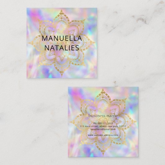 金ゴールドマンダラロータスパステルグラディエントヨガインストラクター スクエア名刺 (正面/裏面)