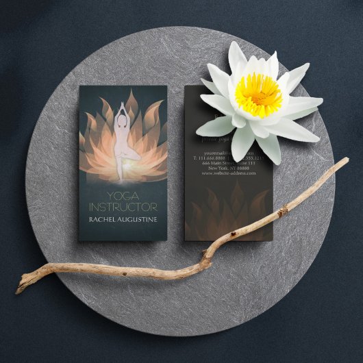 金ゴールドマンダラロータスフローラとヨガ瞑想ポーズ 名刺