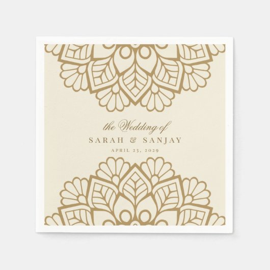 金ゴールドマンダラ結婚インディアンズサンゲエ スタンダードカクテルナプキン (正面)