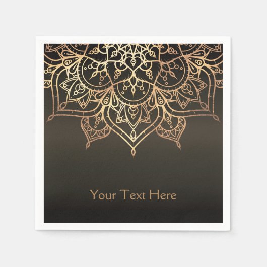 金ゴールドマンダラ自然ブラウン青銅モダンパーティー スタンダードカクテルナプキン (正面)
