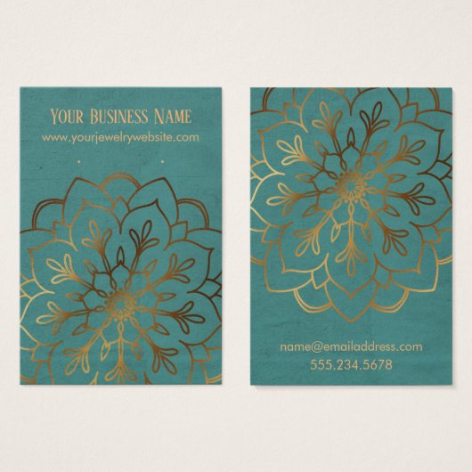 金ゴールドマンダラ&ティール(緑がかった色)イヤリングホルダーディスプレイカード (正面&裏面)
