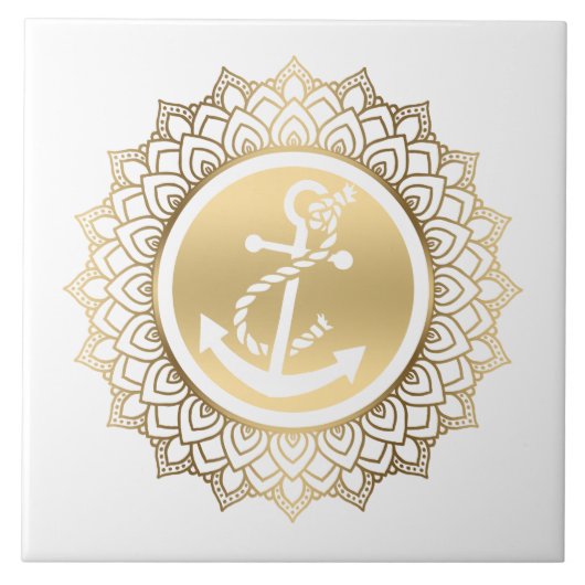 金ゴールドマンダラ&ホワイトボートいかり タイル (正面)