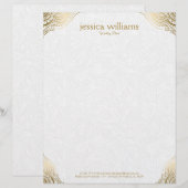 金ゴールドマンダルコーナーオンホワイトペイズリー背景 レターヘッド (正面/裏面)