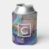 金ゴールドマーカラフルブル抽象芸術液体抽象芸術アート 缶クーラー (缶正面)