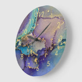 金ゴールドマーカラフルブル抽象芸術·リキッド·アート ラージ壁時計 (傾斜)