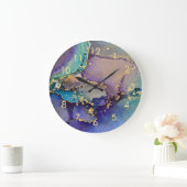 金ゴールドマーカラフルブル抽象芸術·リキッド·アート ラージ壁時計 (ホーム)