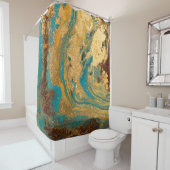 金ゴールドマーブリングテクスチャデザイン青と金色の大理石 シャワーカーテン (インサイチュ)