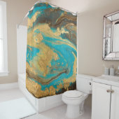 金ゴールドマーブリングテクスチャデザイン青と金色の大理石 シャワーカーテン (インサイチュ)