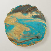 金ゴールドマーブリングテクスチャデザイン青と金色の大理石 ラウンドクッション (裏面)