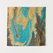 金ゴールドマーブリングテクスチャデザイン。青と黄金のマーブ タペストリー (正面(横))