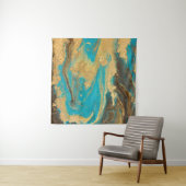 金ゴールドマーブリングテクスチャデザイン。青と黄金のマーブ タペストリー (インサイチュ(横))