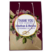 金ゴールドマーブルアンドブルゴーニュ花模様結婚式の引き出物 ミディアムペーパーバッグ (正面)