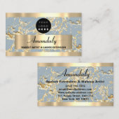 金ゴールドマーブルグリッター美しいヘアスタジオスモーキーブルー 名刺 (正面/裏面)