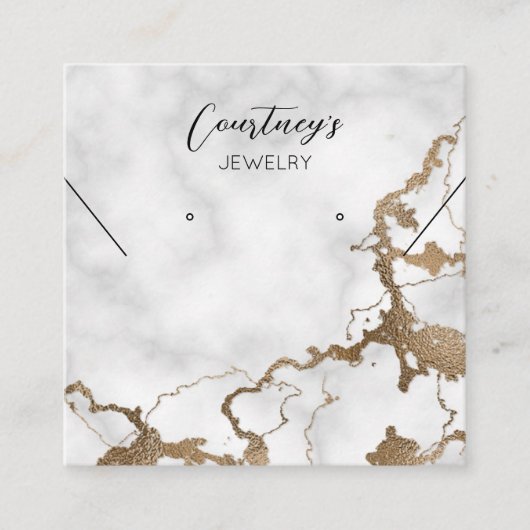 金ゴールドマーブルシックブレスレットイヤリングジュエリーディスプレイ スクエア名刺 (正面)