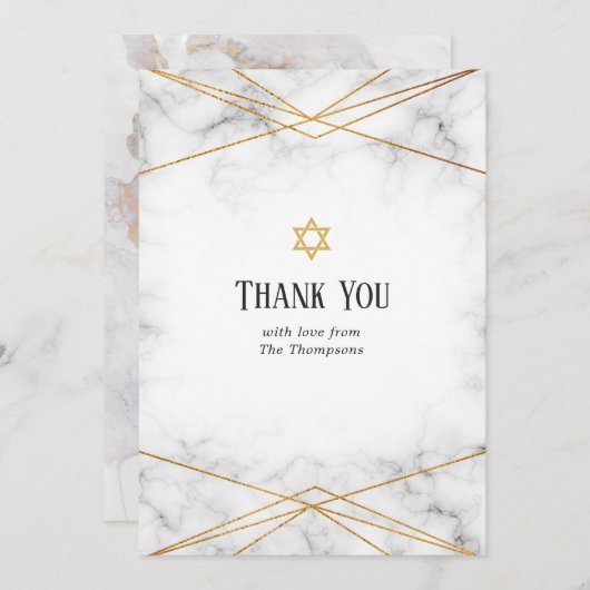 金ゴールドマーブルジオメトリックバルミツワーサンキューカード サンキューカード (正面/裏面)