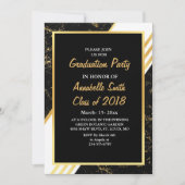 金ゴールドマーブルストライプタイポグラフィブラック卒業 招待状 (正面)