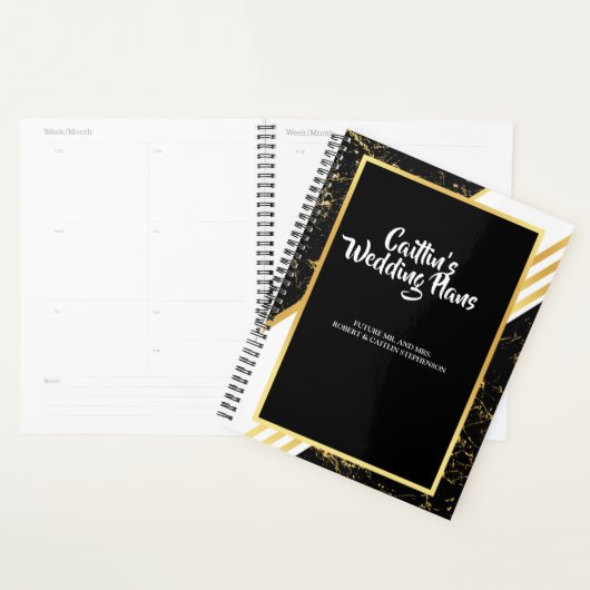 金ゴールドマーブルストライプタイポグラフィblacウェディングプランナー プランナー手帳 (ディスプレー)