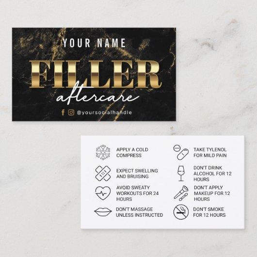 金ゴールドマーブルラグジュアリーフィラーアフターケアカード 名刺 (正面/裏面)