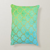 金ゴールドマーメはかりで測ドティール（緑がかった色）ターコイズグリッター アクセントクッション (裏面(縦))