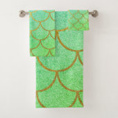 金ゴールドマーメはかりで測ドティール（緑がかった色）ターコイズグリッター バスタオルセット (インサイチュ)