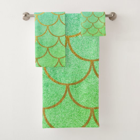金ゴールドマーメはかりで測ドティール(緑がかった色)ターコイズグリッター バスタオルセット (インサイチュ)
