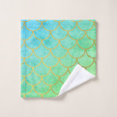 金ゴールドマーメはかりで測ドティール(緑がかった色)ターコイズグリッター バスタオルセット (ウォッシュタオル)