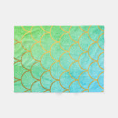 金ゴールドマーメはかりで測ドティール(緑がかった色)ターコイズグリッター フリースブランケット (正面(横))