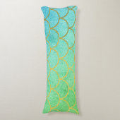 金ゴールドマーメはかりで測ドティール（緑がかった色）ターコイズグリッター ボディピロー (正面縦)