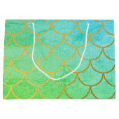 金ゴールドマーメはかりで測ドティール(緑がかった色)ターコイズグリッター ラージペーパーバッグ (正面)