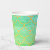 金ゴールドマーメはかりで測ドティール(緑がかった色)ターコイズグリッター 紙コップ (正面)
