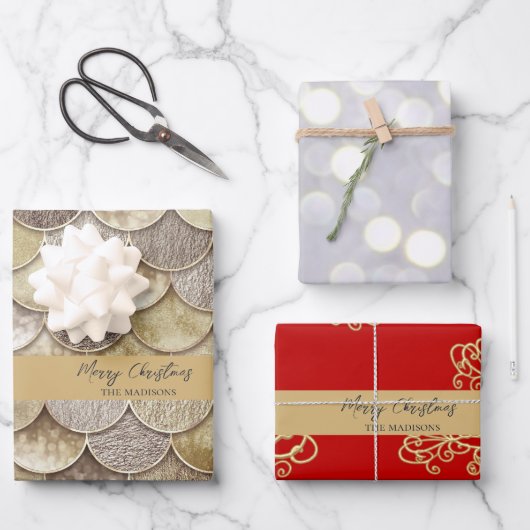 金ゴールドマーメイドはかりで測と雪片 ラッピングペーパーシート (正面)