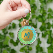 金ゴールドマーメイドはかりで測ティール(緑がかった色)グリッターパターンモノグラム キーホルダー (手)
