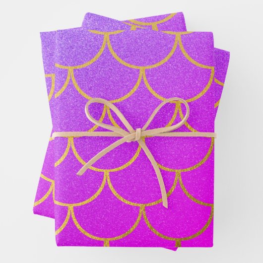 金ゴールドマーメイドはかりで測ピンクパープルグリッター ラッピングペーパーシート (インサイチュ)