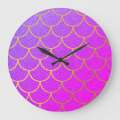 金ゴールドマーメイドはかりで測ピンクパープルグリッター ラージ壁時計 (正面)