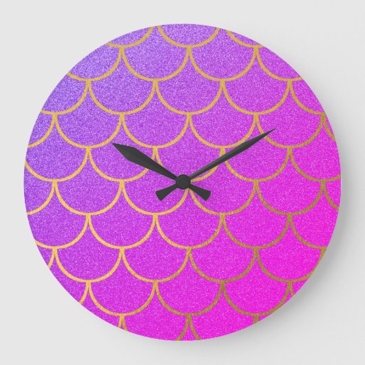 金ゴールドマーメイドはかりで測ピンクパープルグリッター ラージ壁時計 (正面)