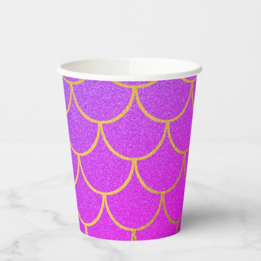 金ゴールドマーメイドはかりで測ピンクパープルグリッター 紙コップ (左)