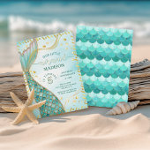 金ゴールドマーメイドザシーガールバースデーパーティー 招待状