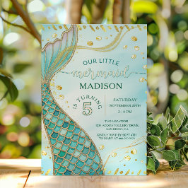 金ゴールドマーメイドザシーガールバースデーパーティー 招待状