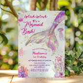 金ゴールドマーメイドテールピンクパープル1st誕生日パーティー 招待状