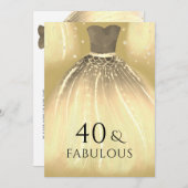 金ゴールドマーメイドドレス40 & Fabulous 40th Birthday 招待状 (正面/裏面)