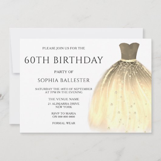 金ゴールドマーメイドドレス60と素晴らしい60誕生日 招待状 (裏面)