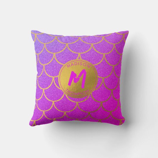 金ゴールドマーメイドピはかりで測ンクグリッターパターンモノグラム クッション (裏面)