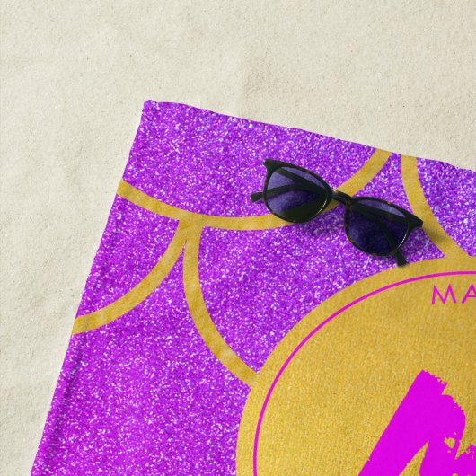 金ゴールドマーメイドピはかりで測ンクグリッターパターンモノグラム ビーチタオル (インサイチュ)