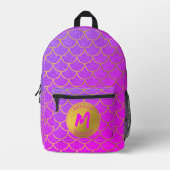 金ゴールドマーメイドピはかりで測ンクグリッターパターンモノグラム プリントバックパック (正面)